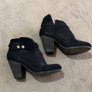 Steve Madden Black Ankle Booties with Gold Buttons